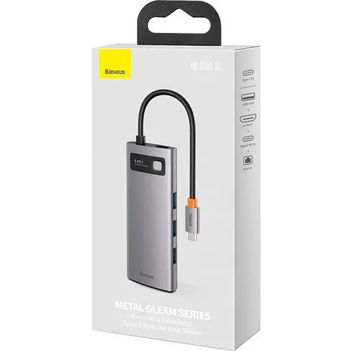 USB-хаб Baseus Metal Gleam Series 6-in-1 Multifunctional Type-C Hub Docking Station Space Gray (CAHUB-CW0G) [75252] - фото 4
