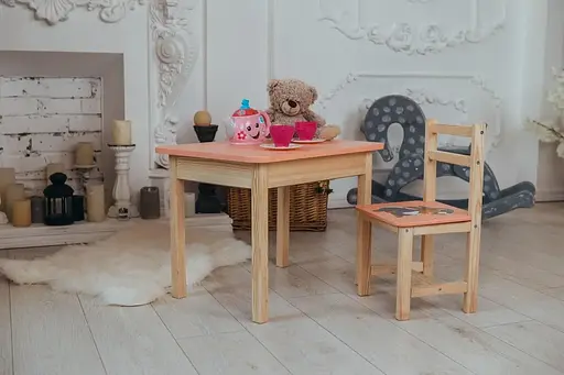 Детский стол с ящиком и стул для учебы (Розовый) Зайчик - фото 8