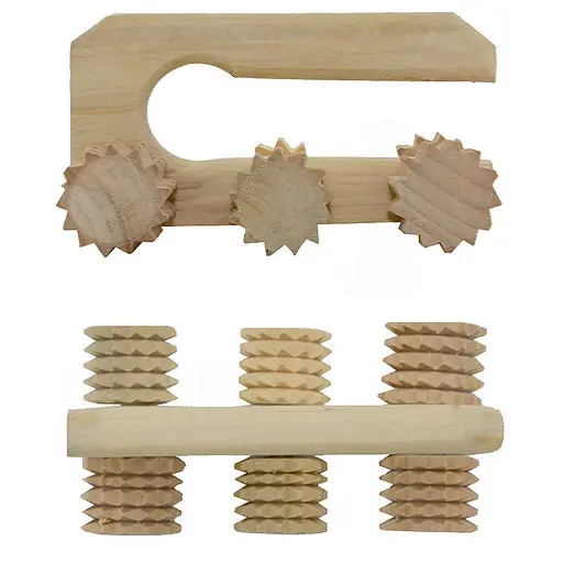 Массажер универсальный деревянный ручной "6 роликов на ручке" в виде утюжка 88264 - фото 2