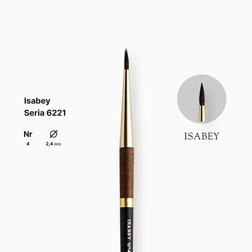 Кисть белка круглая натуральная Isabey 6221, №4, для акварели, короткая ручка - фото 2