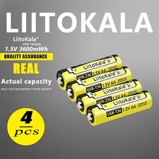 Набір акумуляторів з 4 шт LiitoKala USB-T36 + USB Type-C кабель зарядки - фото 4