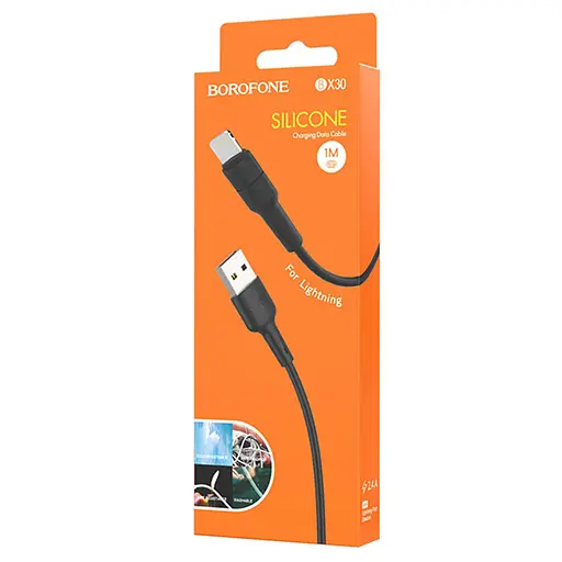 Кабель BOROFONE BX30 USB to iP 2.4A, 1m, silicone, TPE connectors, Black - фото 2