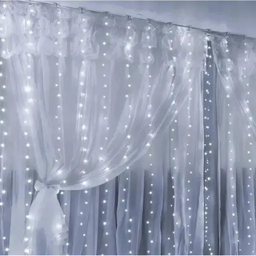 Новогодняя светодиодная гирлянда-штора Роса 3x3 м с 300 белыми LED лампочками и питанием USB - фото 1
