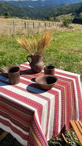 Лляна різдвяна скатертина з українським орнаментом Грація 300х150 см - фото 6