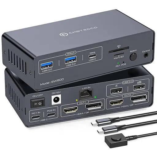 Док-станція Thunderbolt 4 кВм для 2 моніторів 2 ноутбуків або Macbook 4K 60 Гц із перемикачами