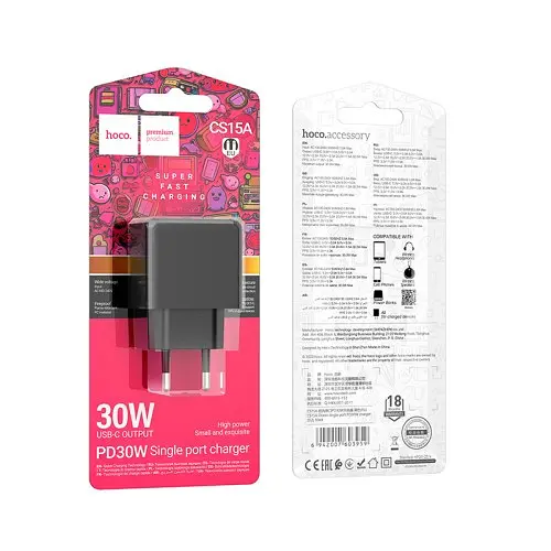 Мережевий зарядний пристрій Hoco CS15A Ocean single port PD30W charger чорний - фото 4