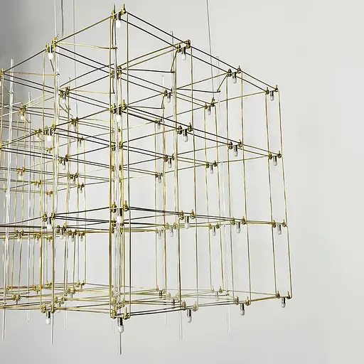Золота люстра у формі паралелепіпеда 120х60х60 см | Line F | Арт. MJ200-1200*600*600 Titanium - фото 5