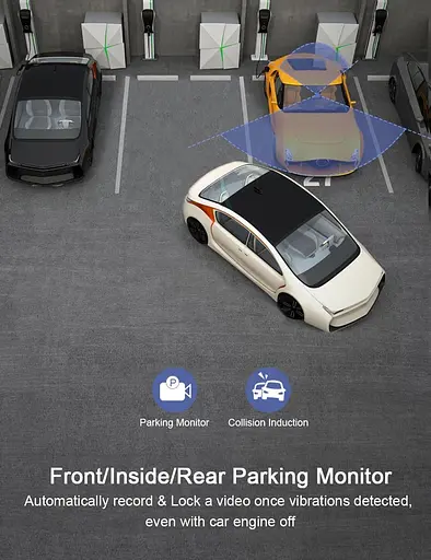 3-канальный видеорегистратор передняя и задняя внутренняя камера приборной панели для автомобилей 2.5K+1080P+1080P, 3-сторонняя - фото 5