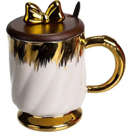 Чашка порцелянова Ribbon 450 мл з кришкою та ложкою білий FM-23D