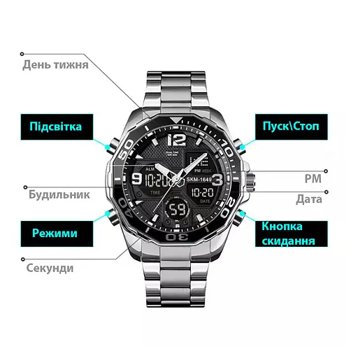 Наручний годинник чоловічий Skmei 1649 Silver, 1649SI (18423) - фото 5