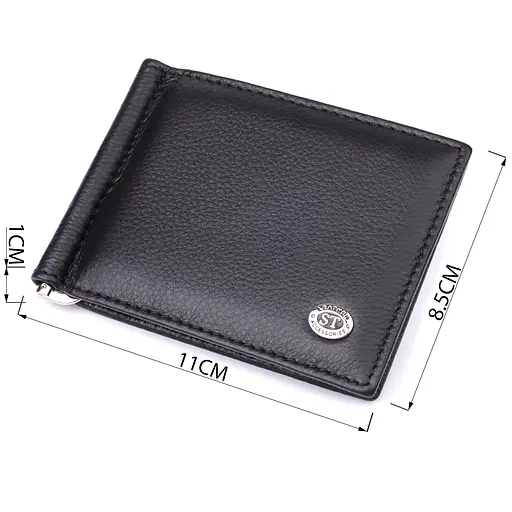 Чоловічий гаманець з металевим затискачем із натуральної шкіри ST Leather 11х8.5х1 см acs0029630 - фото 3