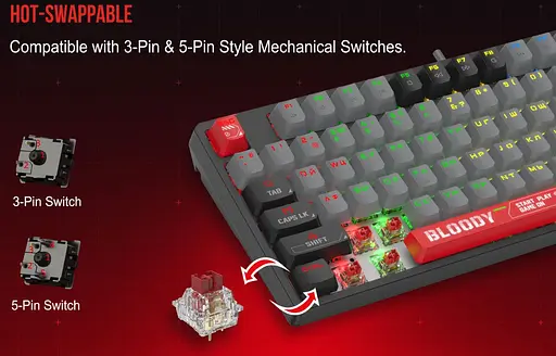 Клавіатура ігрова механічна A4Tech S-87 Bloody Black, BLMS Red Plus Switch, Eng/Rus/Укр - фото 11