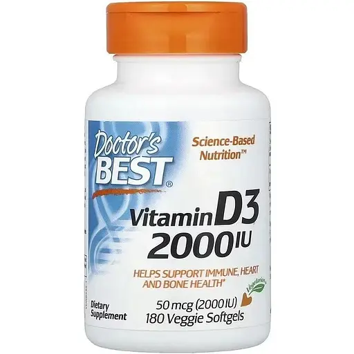 Вітамін D Doctor's Best Vitamin D3 2000 IU, 180 вегакапсул підтримання здоров'я кісток та зубів