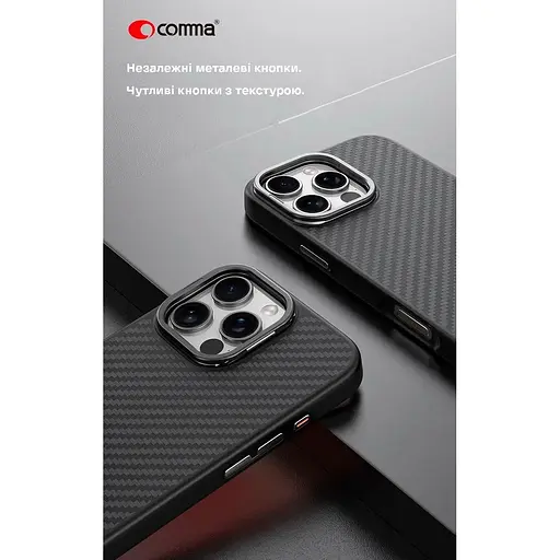 Чохол-накладка Comma для Apple iPhone 16 Pro Kevlar Series Magsafe Silicone Case (black) - фото 7