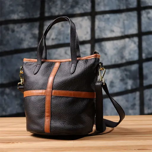 Женская кожаная сумка Vintage с коричневой вставкой на лицевой стороне 17х21х13 см sum0027601 - фото 9