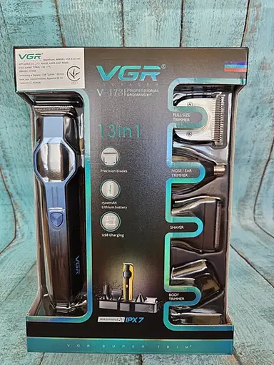 Триммер VGR V-173 13 в 1 аккумуляторный с LED-дисплеем машинка для стрижки Черный с Синим 5 Вт - фото 7