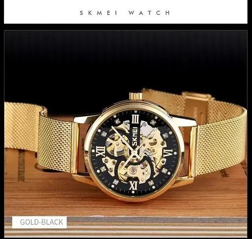 Мужские скелетоны часы Skmei 9199 (Золото с черным) - фото 2