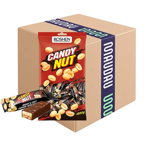 Цукерки Roshen Candy Nut нуга і м'яка карамель з арахісом 1 кг