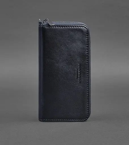 Кожаный портмоне на молнии 6.1 Темно-синий - фото 1