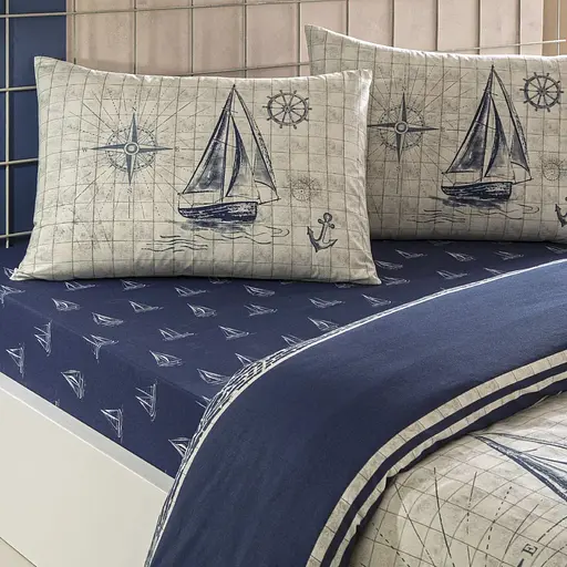 Постельное белье Muna Blue Ранфорс / простыня на резинке Tac pbe0051201 - фото 3