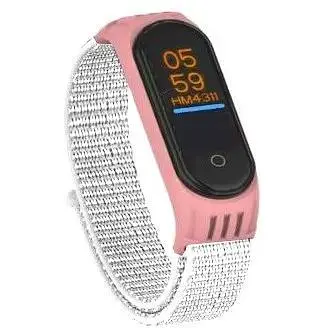 Ремешок Nylon Mi Band 5/6 Розовый Белый (11) - фото 1