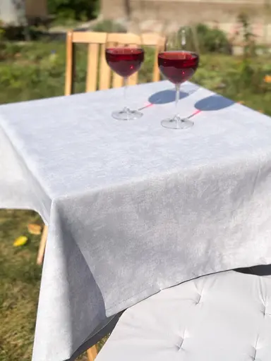 Водовідштовхувальна скатертина Мармур світло-сірий 120х120 см (+ 2 серветки 30х40 см) - фото 8