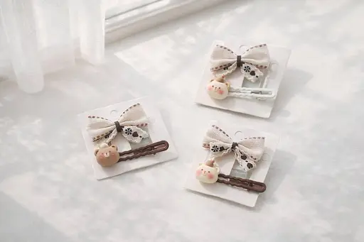 Набір декоративних шпильок для волосся текстильними бантиками та фігурками 24 шт. - фото 1