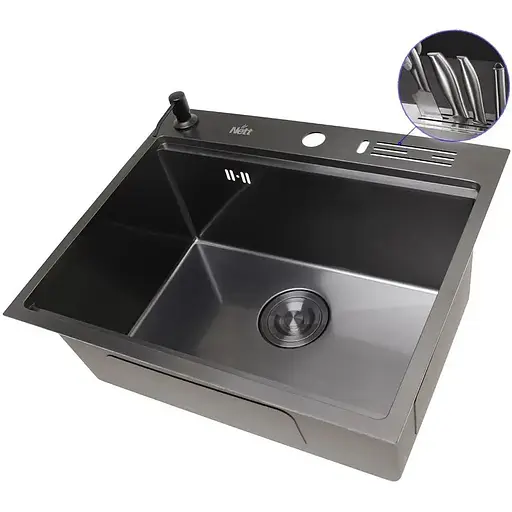 Комплект чорної мийки на кухню та змішувача Nett з нержавіючої сталі NB-5747 - фото 3