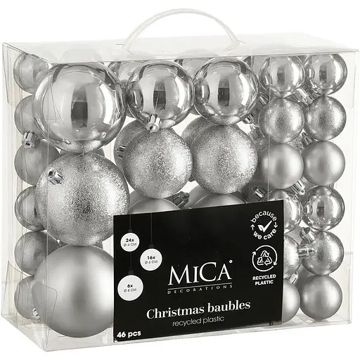 Комплект ялинкових прикрас Mica Decorations пластикові 6-7 см срібні 60 шт. (1181993)