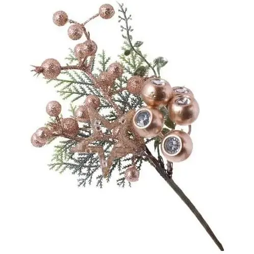 Декоративная ветка из ягод и желудей Золотистый 26 см - фото 1