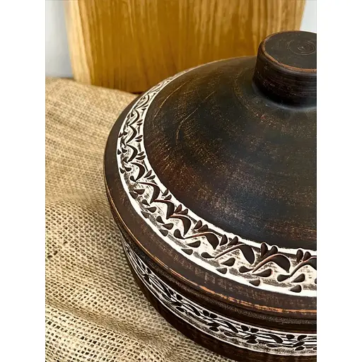 Сковорода 3 литра керамическая (глиняная) с крышкой резная   - фото 5