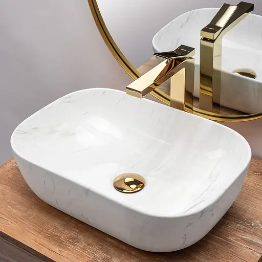 Умивальник Rea Belinda calala marmur накладний REA-U6599, Білий - фото 4