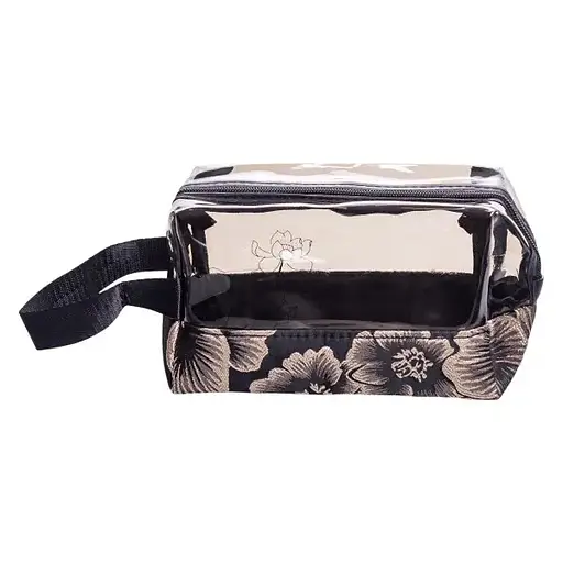 Набір косметичок Yiwu HP-16-1KB 22х11х18 / 17х10х11 см водонепроникні 2 шт. прозорі/чорні  - фото 9