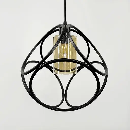 Підвісний світильник із янтарним плафоном у чорному корпусі 35×35 см | Арт. 12865/1 BK+AM | Line F - фото 2