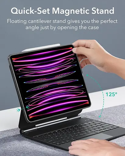 Защитный чехол для iPad Pro 12.9 с клавиатурой, магнитная поддержка, легко устанавливается, вертикальные/приподнятые режимы для iPad - фото 8