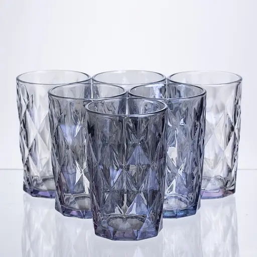 Набор стаканов Diamond Blue 6 штук по 300 мл. HP-19-276 стеклянных прозрачных стакан для напитков лимонадов и газировки - фото 1