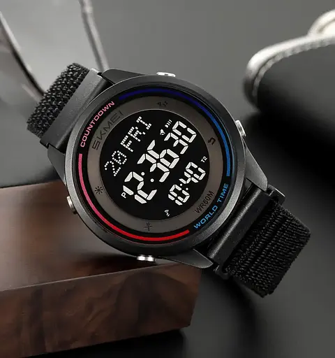 Часы мужские наручные спортивные Skmei 2412 с нейлоновым ремешком на липучке (Черный) - фото 5