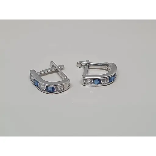 Серебряные серьги с фианитами.  90200613 Синий - фото 4