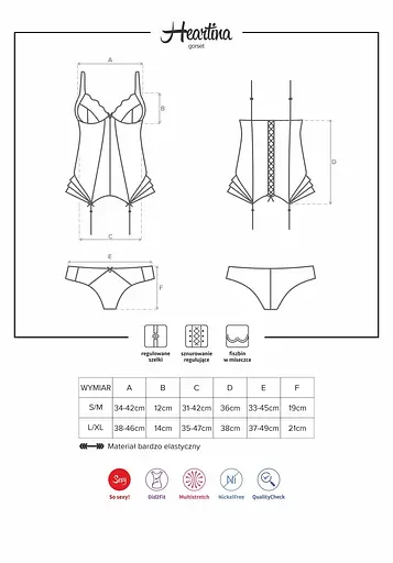 Корсет і стринги Obsessive Heartina S/M (чорний) - фото 19