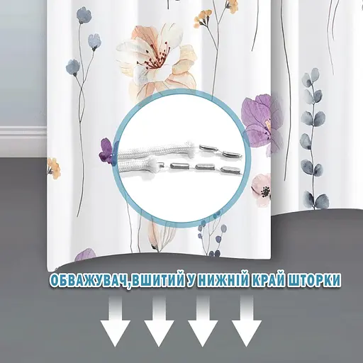 Тканинна шторка-фіранка для ванної Aquarius 180 х 180 см з кільцями - Фіолетові Бежеві квіти - 100% поліестер - фото 5