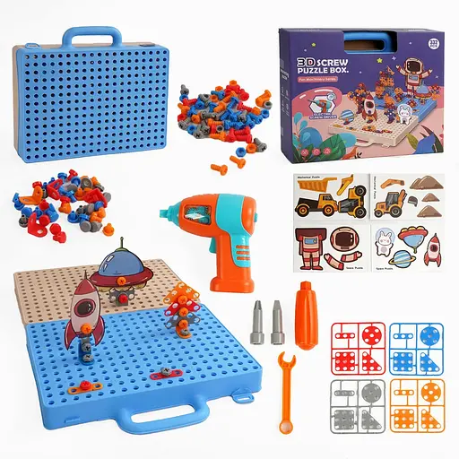 Мозаика H 321-332 B “Космос”, 332 детали, электро шуруповёрт, инструменты, чемодан, в коробке (6984680260104) - фото 2