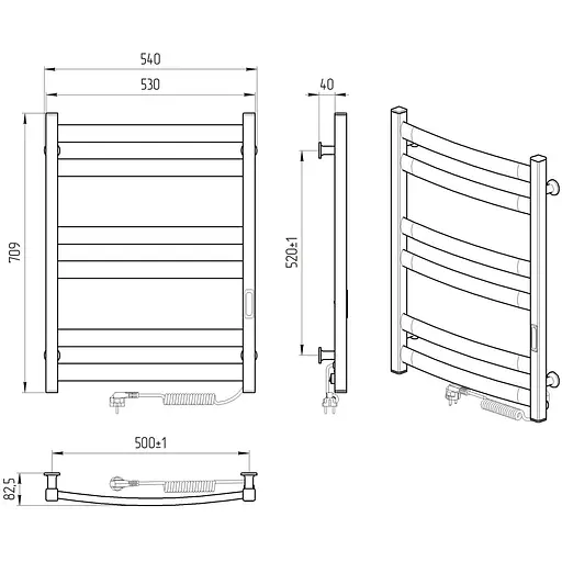 Електрична рушникосушарка Laris Зебра Атлант ЧФЧ6 500x700 Е права R3 73207618, Чорний матовий, Праве, Електронний - фото 7