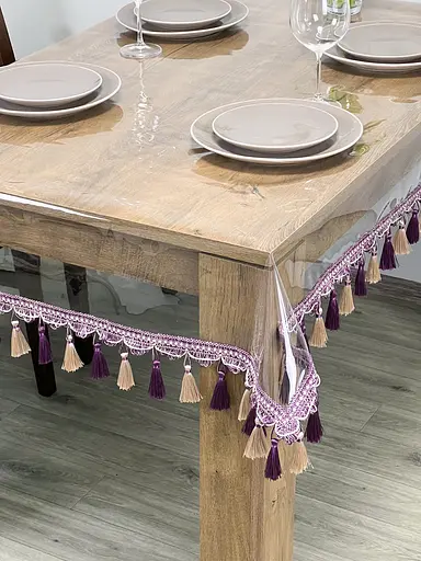 Скатерть силиконовая с фиолетово-молочной бахромой 290х100 см - фото 7