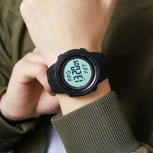 Часы мужские спортивные с компасом Skmei 2147 Compass (Черные с белым циферблатом) - фото 5