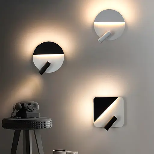 Настінний білий з чорним круглий світильник із спотом | Арт. W 088-180 BK+WT | Line F - фото 6