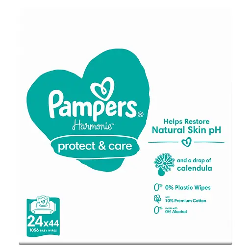 Уцінка. Дитячі вологі серветки Pampers Harmonie Calendula 1056 шт. (24 уп. по 44 шт.) - фото 2