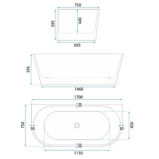 Ванна акрилова пристінна Rea Capr 170x75 whte REA-W9801 Білий - фото 6