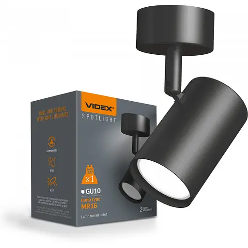 Світильник Videx під лампу GU10 накладний поворотний чорний VL-SPF05B-BFB - фото 1