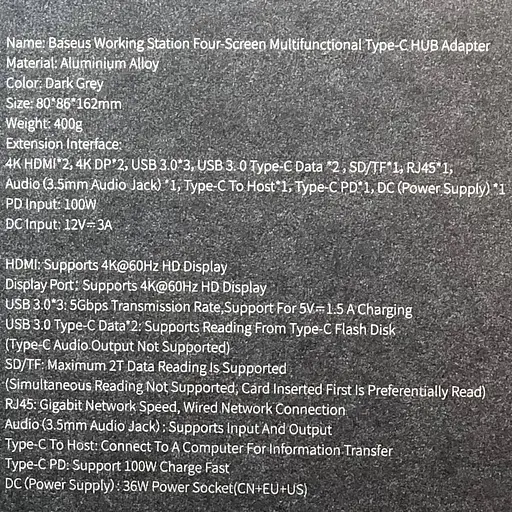 Адаптер Baseus Working Station Four-Screen Multifunctional Type-C Hub Adapter CAHub-HG0G - фото 5