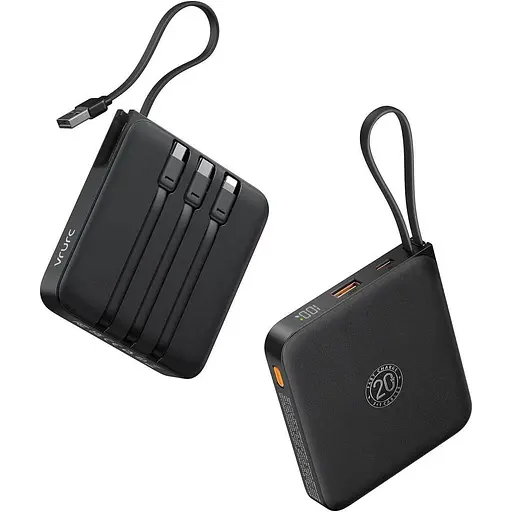 Портативний зарядний пристрій VRURC 20000 мА·год із вбудованими кабелями